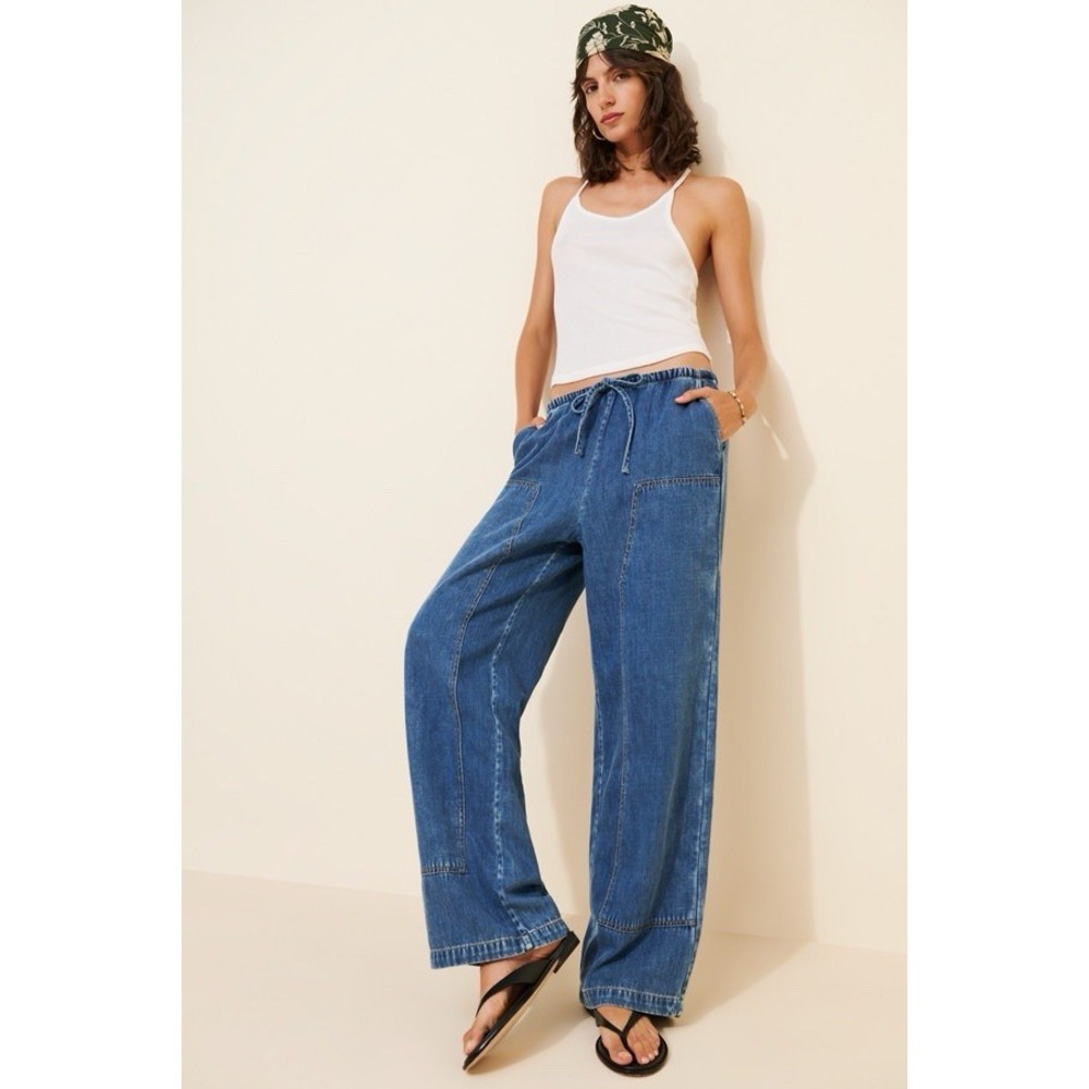 NWOT Rails Jeans Womens M Blue Wide Leg Sanderson Pants Elastic Waist Slouchy